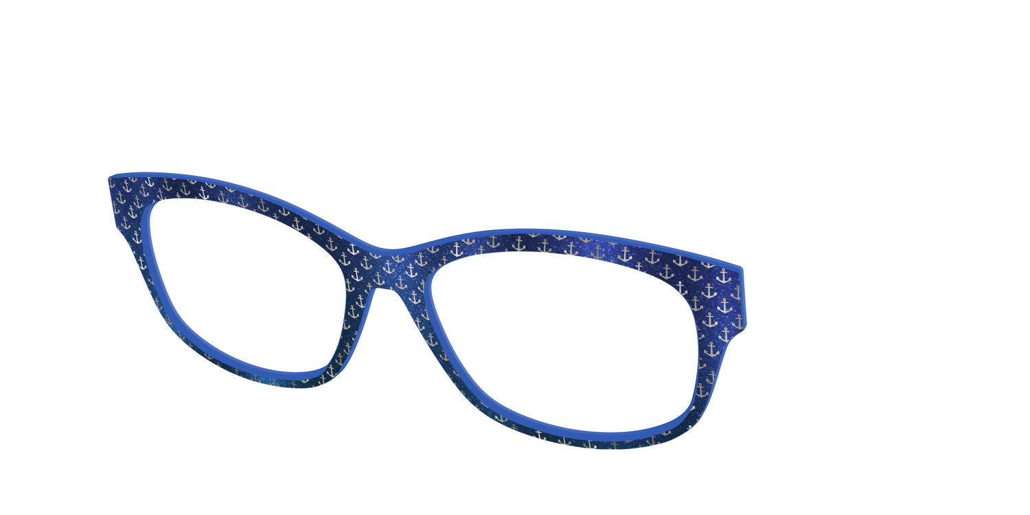 The Blue Shimmer with Silver Foil Anchors - Angle Top Image - Pair Eyewear