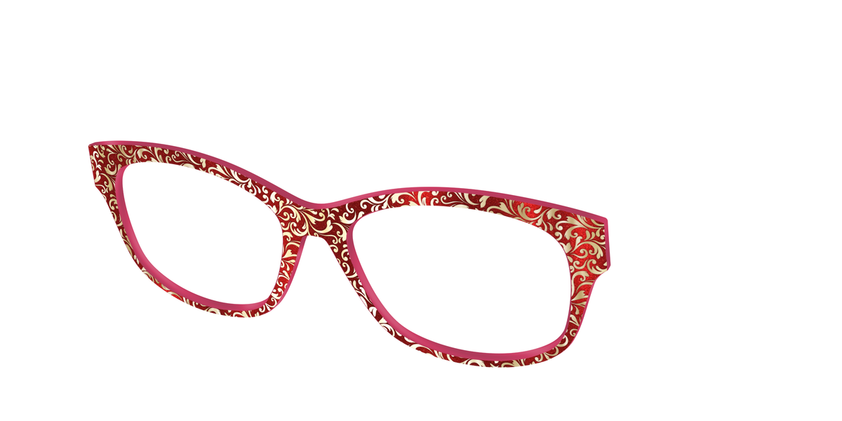 The Crimson Flair Shimmer with Gold Foil - Angle Top Image - Pair Eyewear