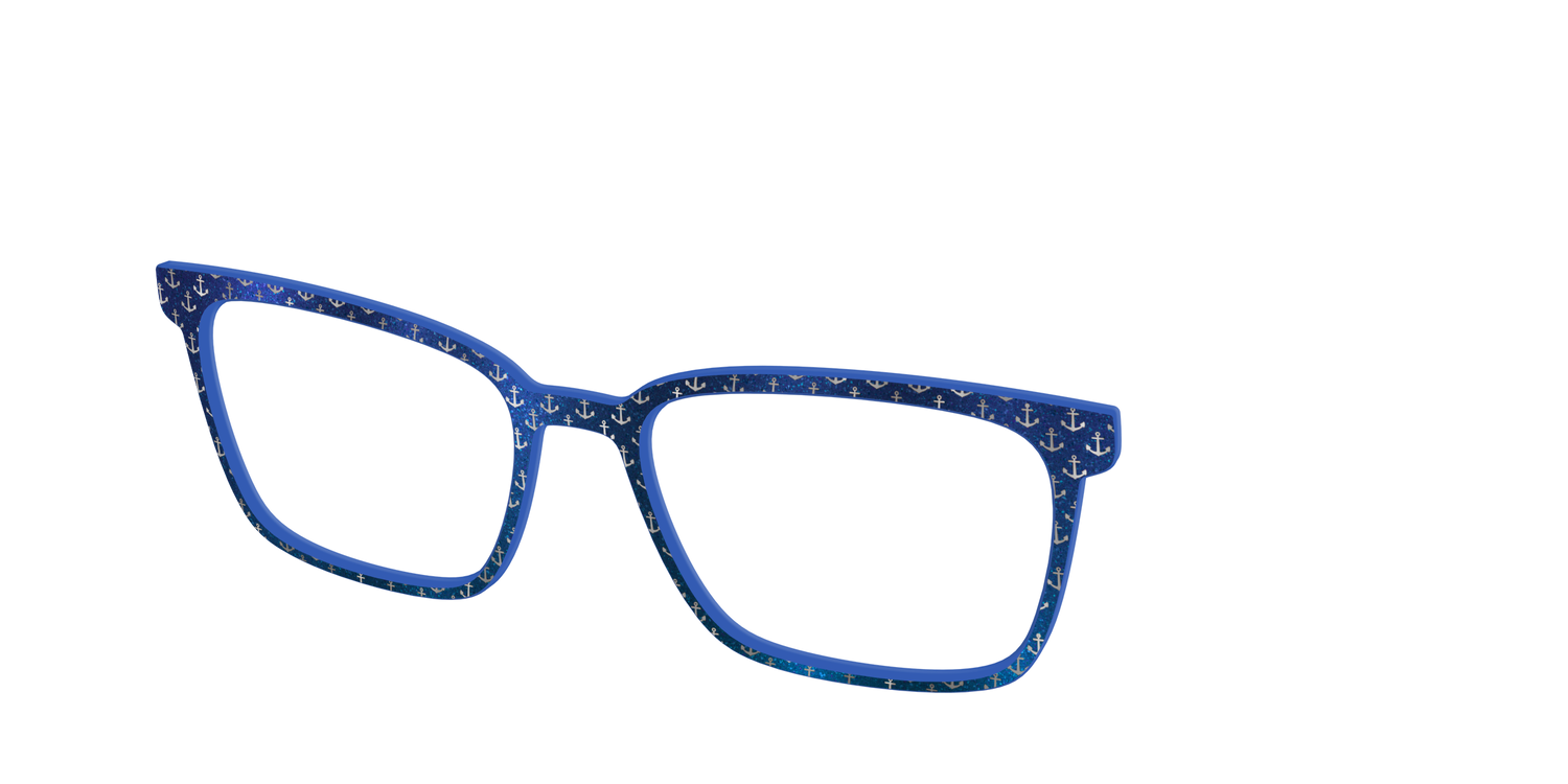 The Blue Shimmer with Silver Foil Anchors - Angle Top Image - Pair Eyewear