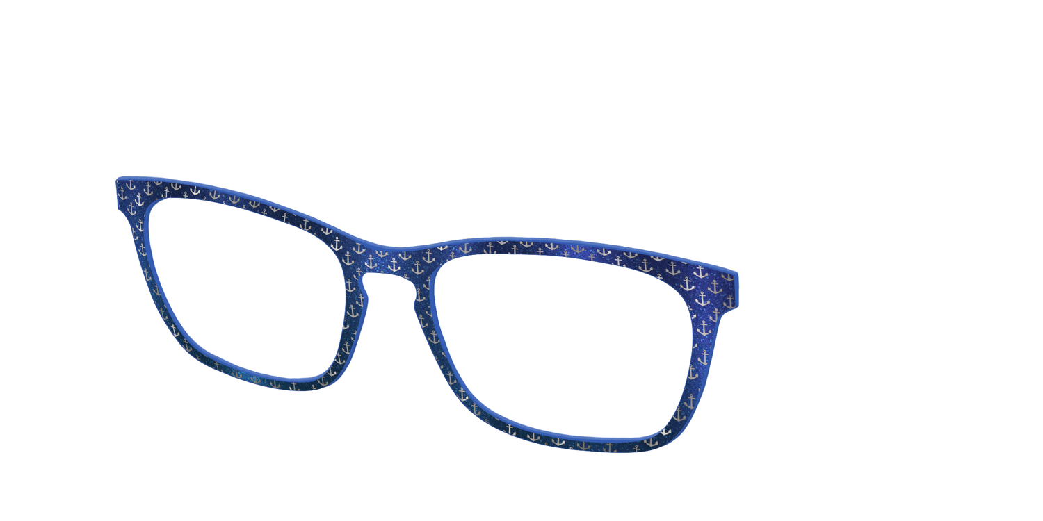 The Blue Shimmer with Silver Foil Anchors - Angle Top Image - Pair Eyewear