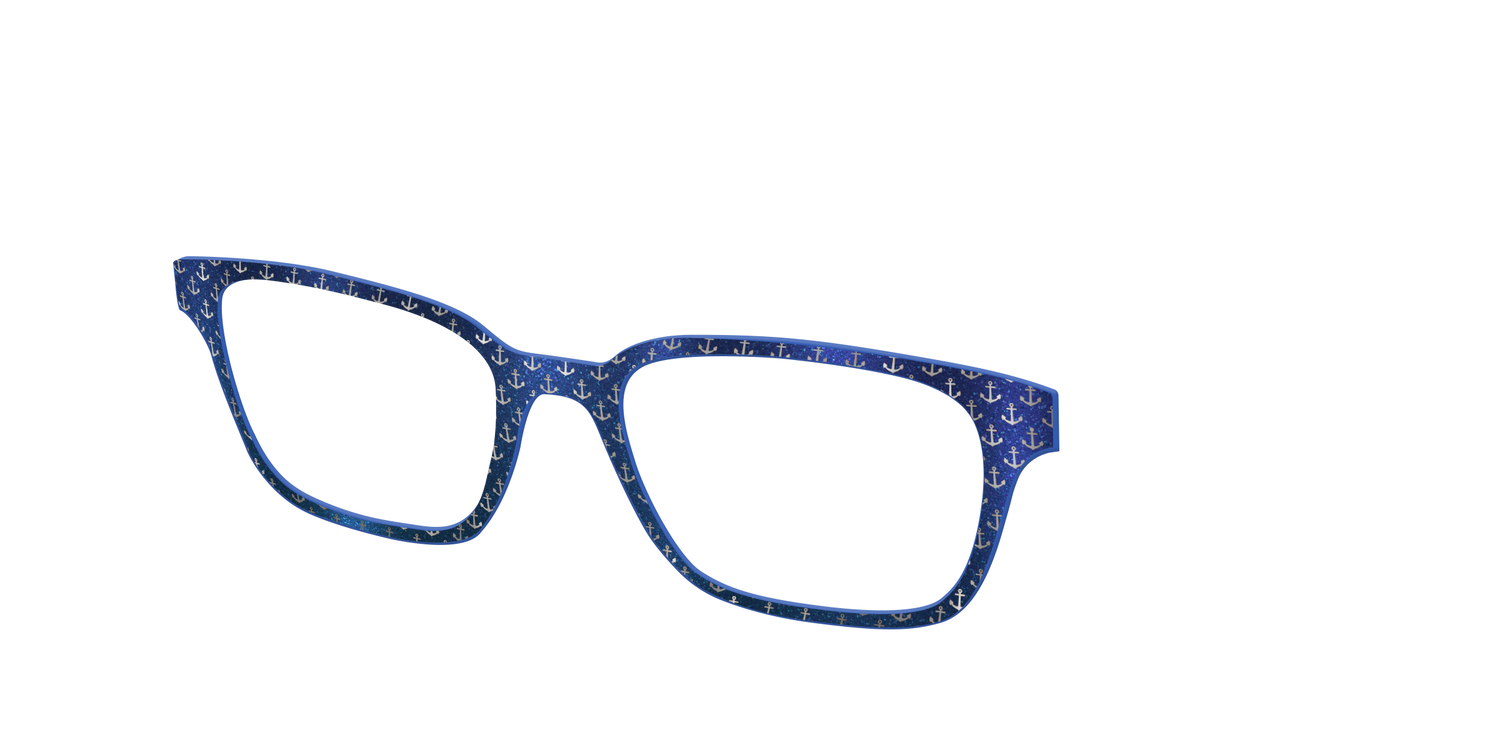 The Blue Shimmer with Silver Foil Anchors - Angle Top Image - Pair Eyewear