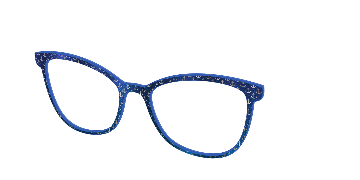 The Blue Shimmer with Silver Foil Anchors - Angle Top Image - Pair Eyewear