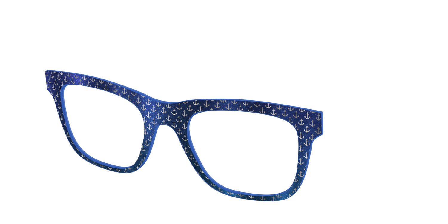 The Blue Shimmer with Silver Foil Anchors - Angle Top Image - Pair Eyewear