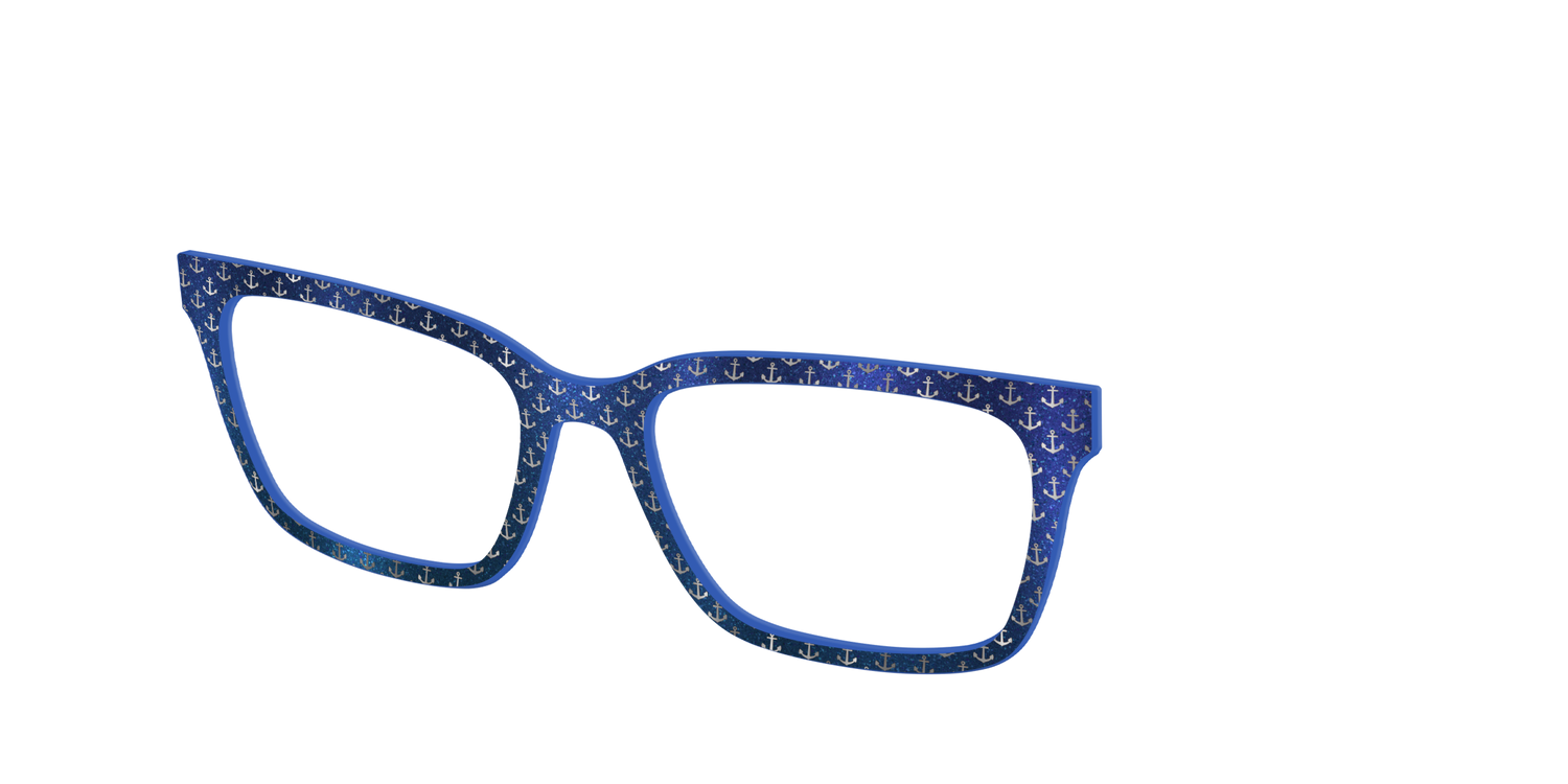 The Blue Shimmer with Silver Foil Anchors - Angle Top Image - Pair Eyewear