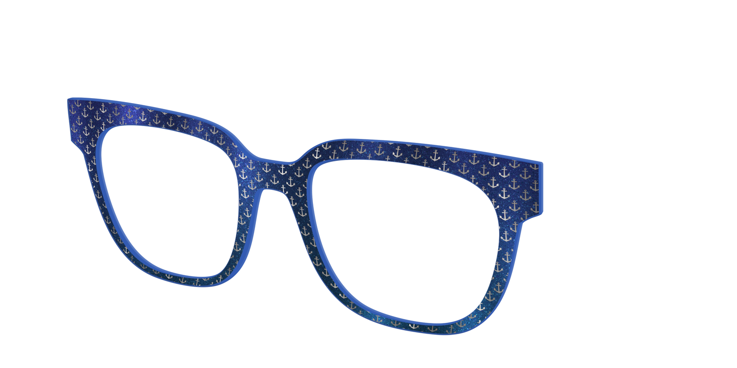 The Blue Shimmer with Silver Foil Anchors - Angle Top Image - Pair Eyewear