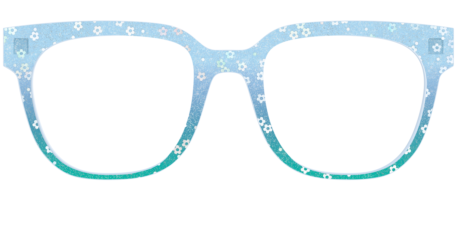 The Sky Blue Crystal with Daisy Glitter - Front Top Image - Pair Eyewear