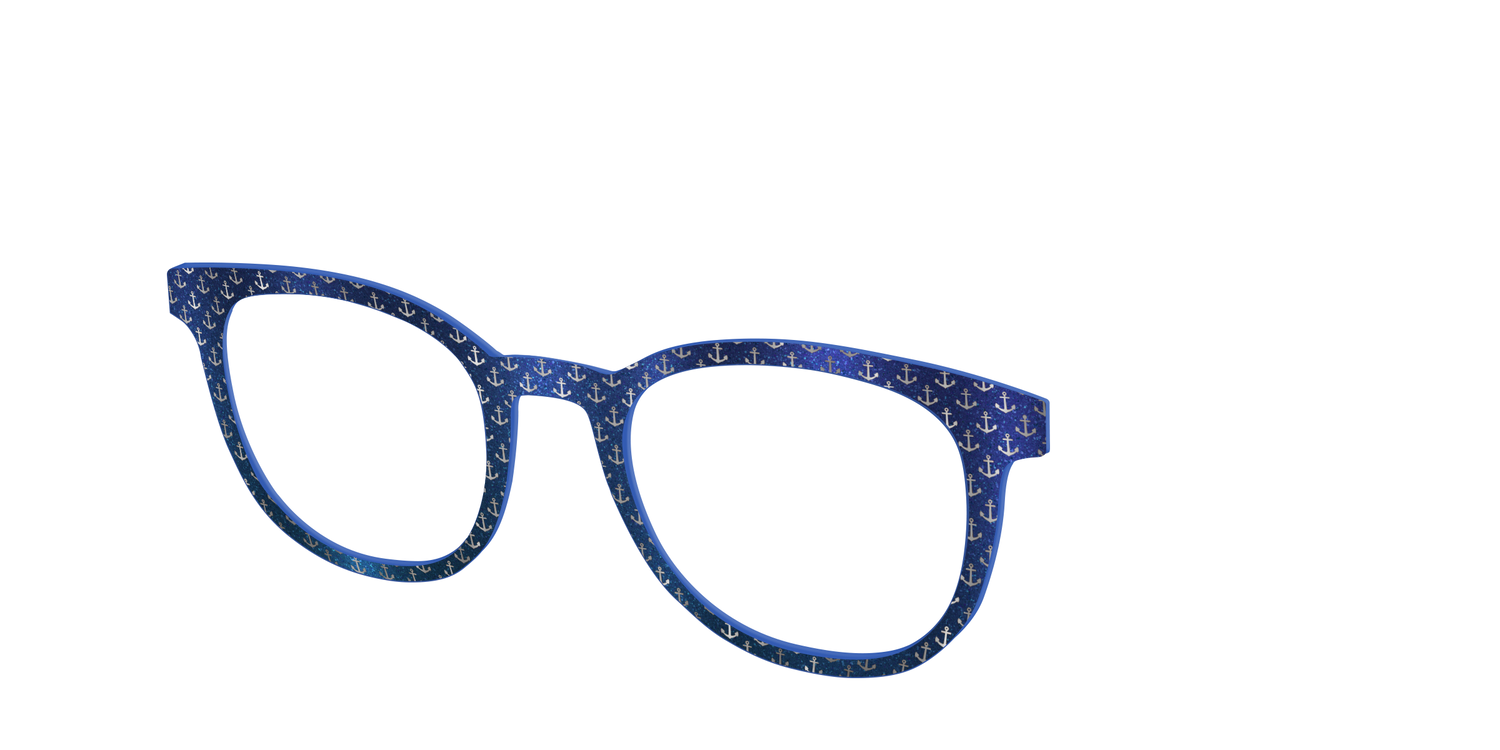 The Blue Shimmer with Silver Foil Anchors - Angle Top Image - Pair Eyewear