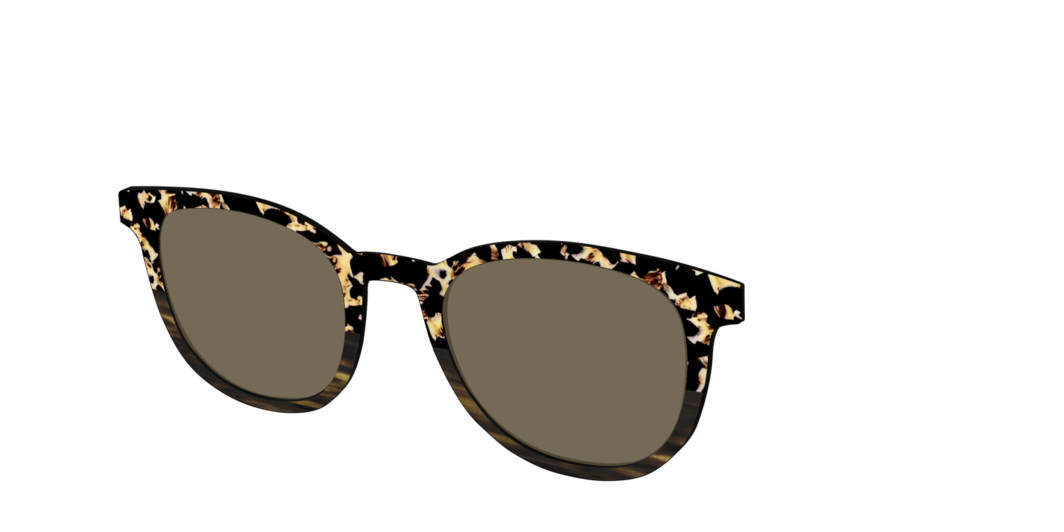 The Polarized Caramel Tortoise Horn Split Sun Top - Angle Top Image - Pair Eyewear