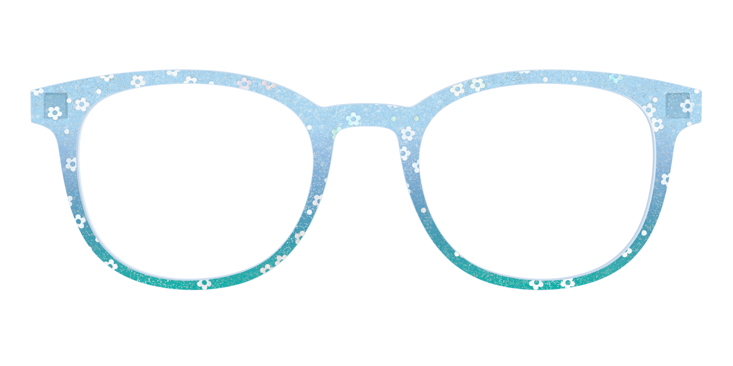 The Sky Blue Crystal with Daisy Glitter - Front Top Image - Pair Eyewear