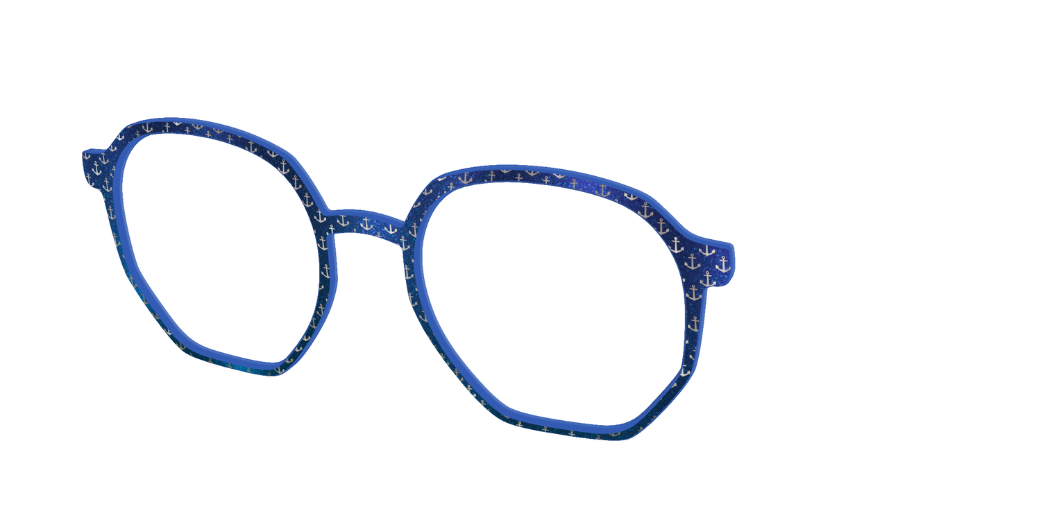 The Blue Shimmer with Silver Foil Anchors - Angle Top Image - Pair Eyewear