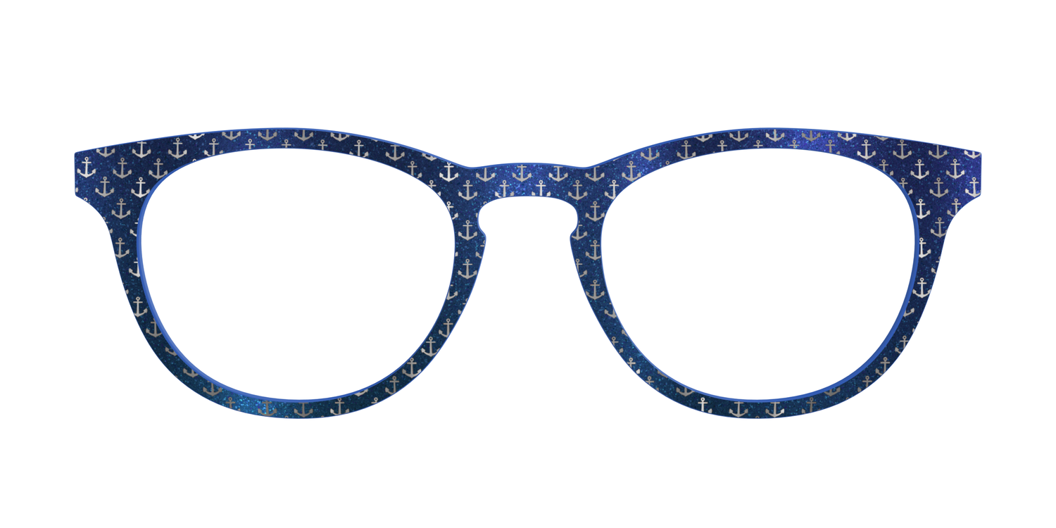 The Blue Shimmer with Silver Foil Anchors - Front Top Image - Pair Eyewear
