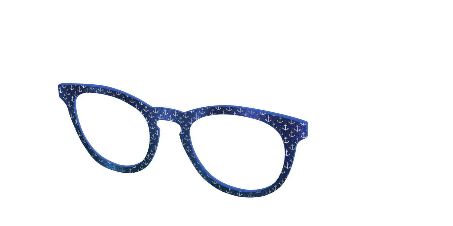The Blue Shimmer with Silver Foil Anchors - Angle Top Image - Pair Eyewear