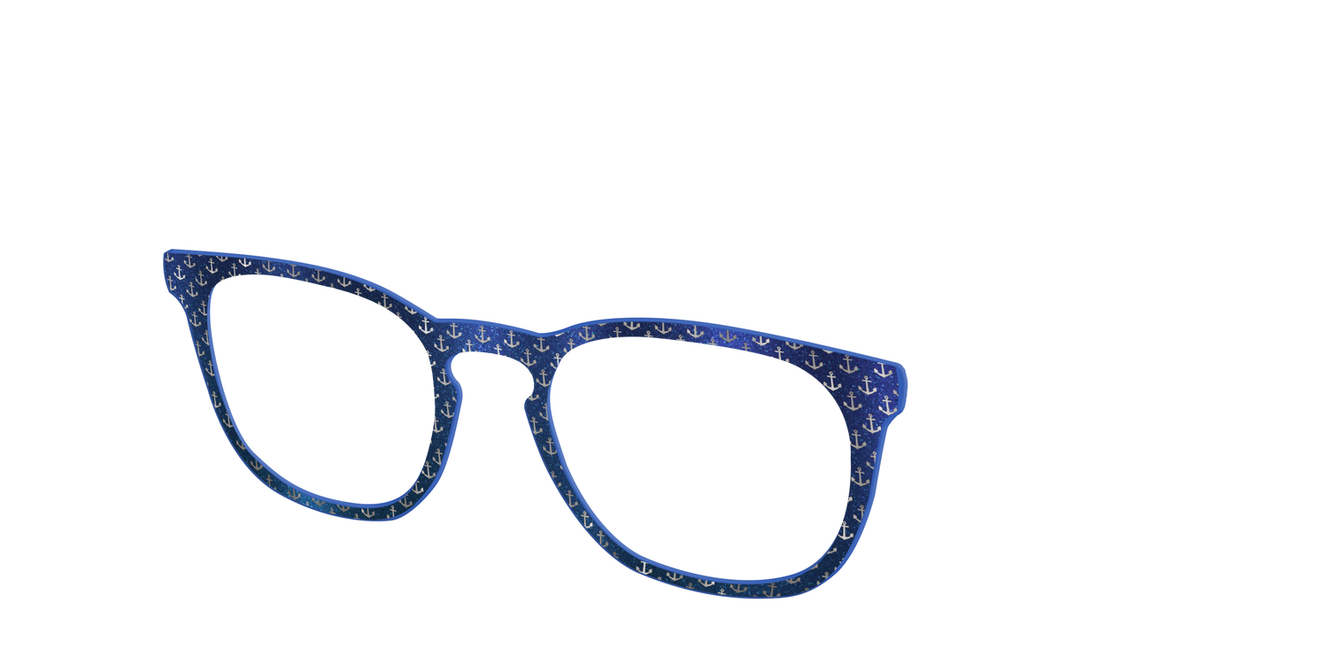 The Blue Shimmer with Silver Foil Anchors - Angle Top Image - Pair Eyewear