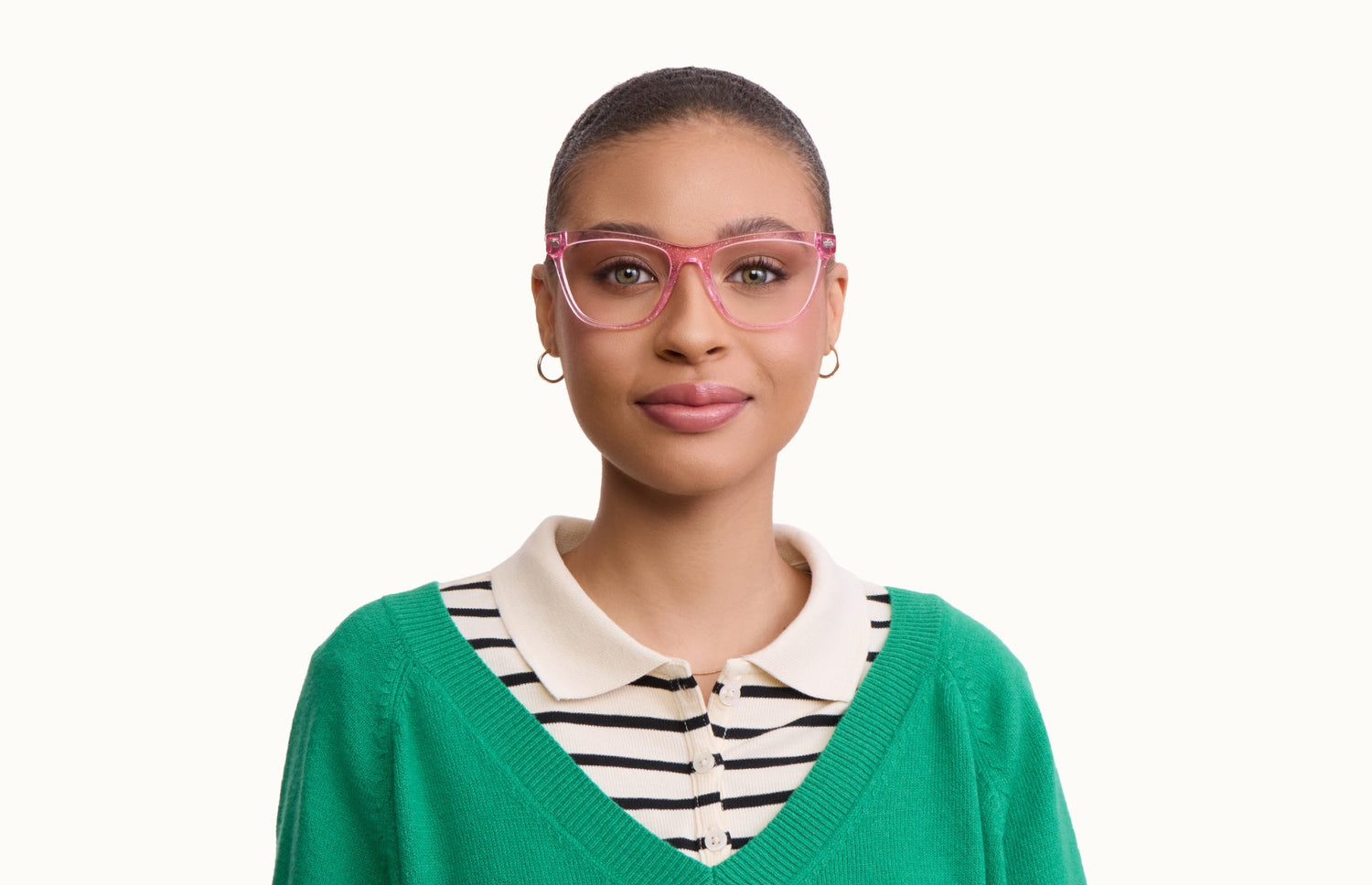 The Harper - Pink Glitter Clear - LifeStyle1 - Pair Eyewear